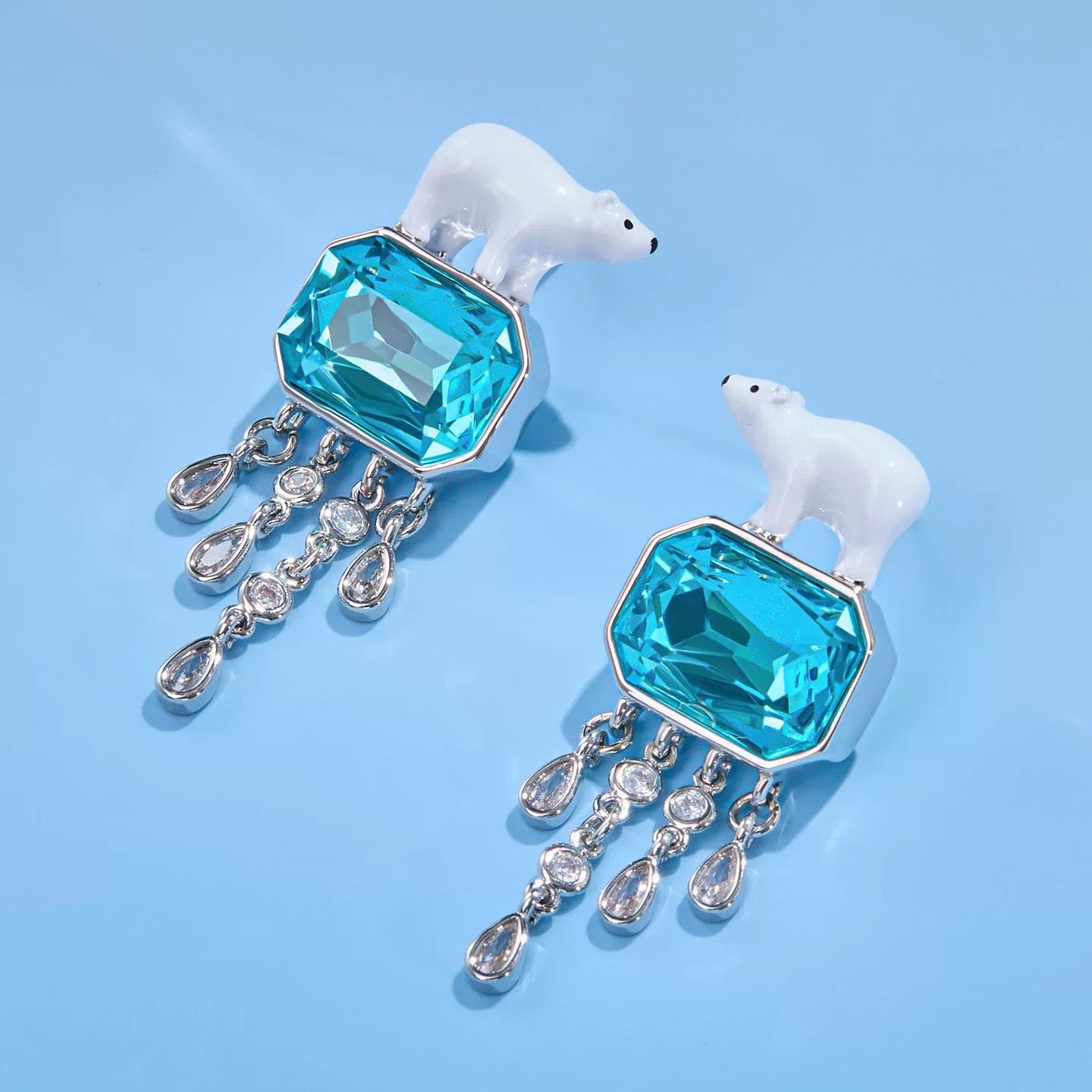 Polar Bear Crystal Drop Earrings