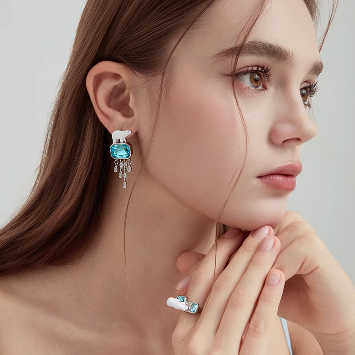 Polar Bear Crystal Drop Earrings