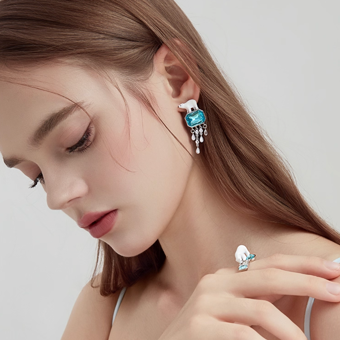 Polar Bear Crystal Drop Earrings