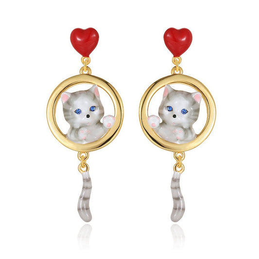 Kitty Heart & Tail Earrings