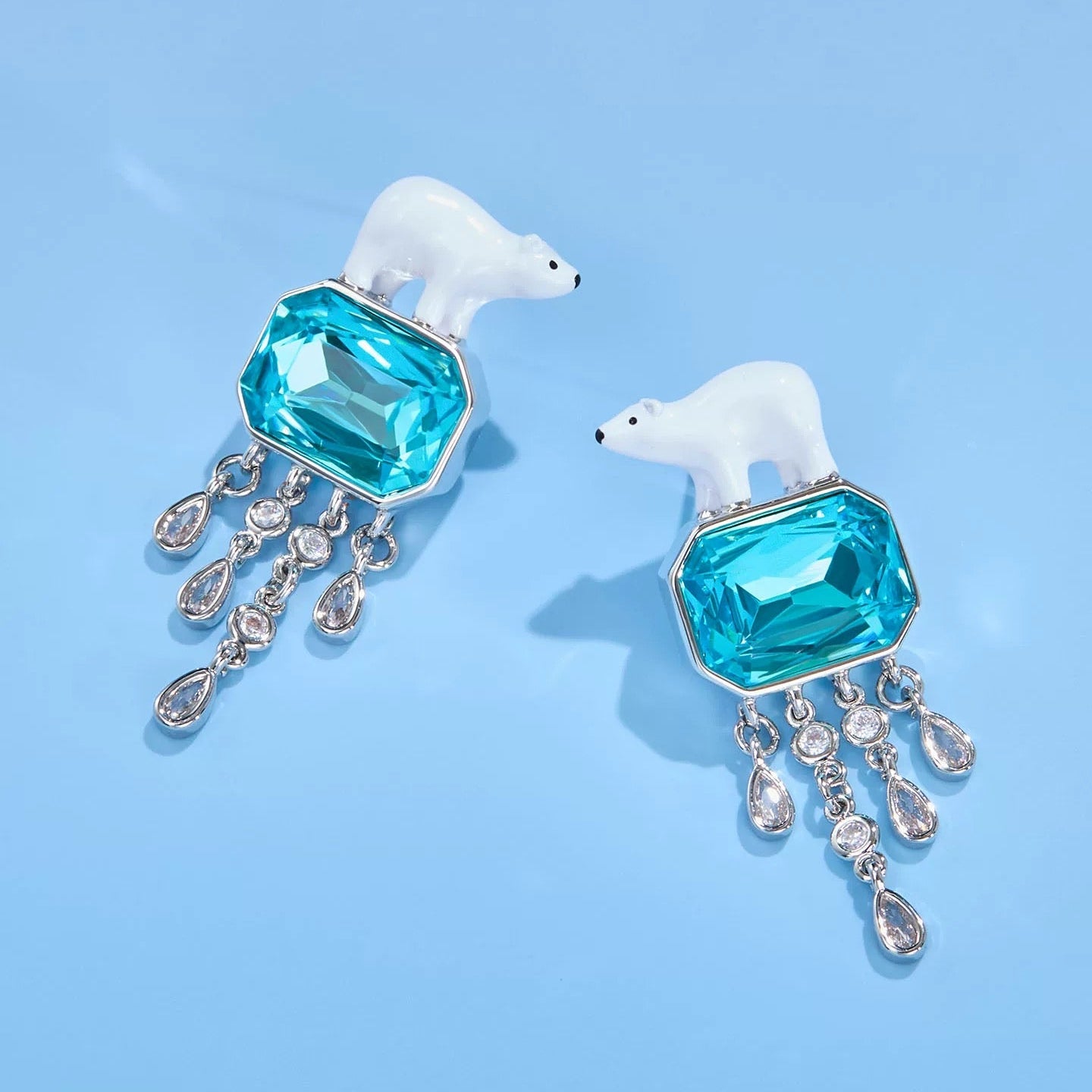 Polar Bear Crystal Drop Earrings
