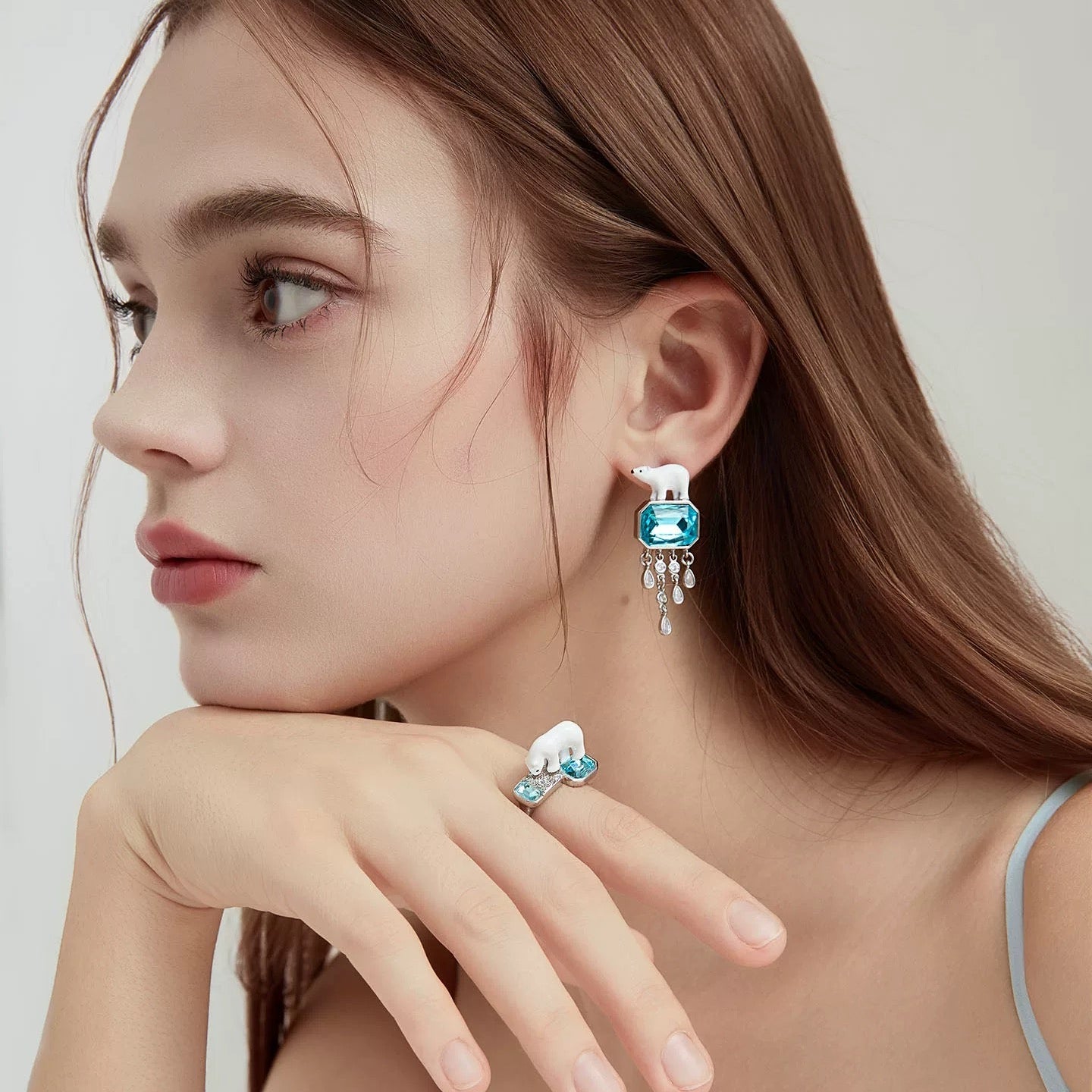 Polar Bear Crystal Drop Earrings