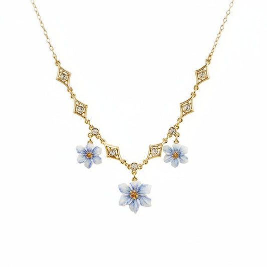 Blue Porcelain Blossom Charm Necklace